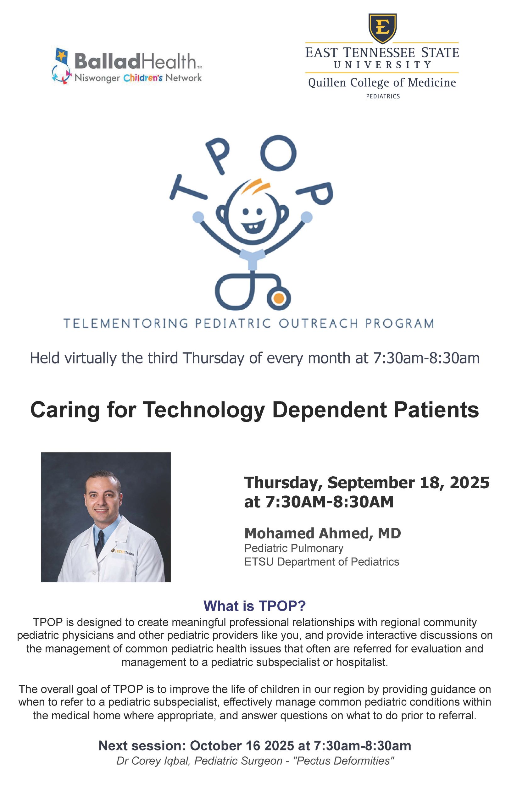 Telementoring Pediatric Outreach Program (TPOP) - 9/18/2025 Banner